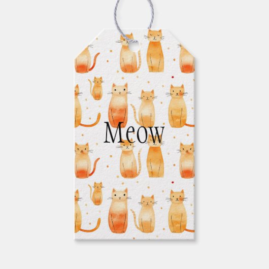 Schattigee Oranje Stippen en katten Verjaardag Cadeaulabel (Voorkant)