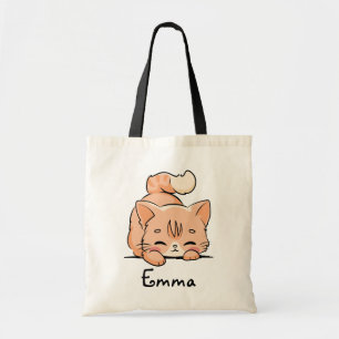Schattigee Oranje Tabby Cat Aangepaste Naam Tote Bag