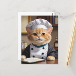 Schattigee Oranje Tabby Cat Chef Koken Illustratie Briefkaart