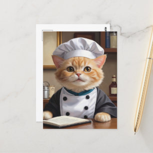 Schattigee Oranje Tabby Cat Chef Koken Illustratie Briefkaart