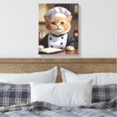 Schattigee Oranje Tabby Cat Chef Koken Illustratie Canvas Afdruk (Insitu (Slaapkamer))