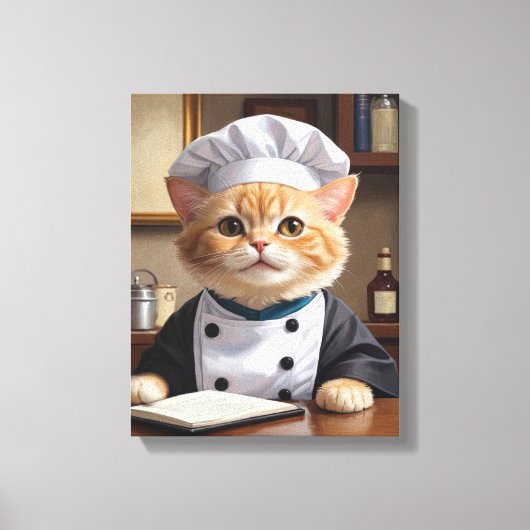 Schattigee Oranje Tabby Cat Chef Koken Illustratie Canvas Afdruk (Voorkant)