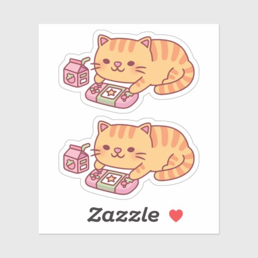 Schattigee Oranje Tabby Cat Chilling Met Videogame Sticker (Vel)