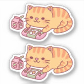 Schattigee Oranje Tabby Cat Chilling Met Videogame Sticker (Voorkant)