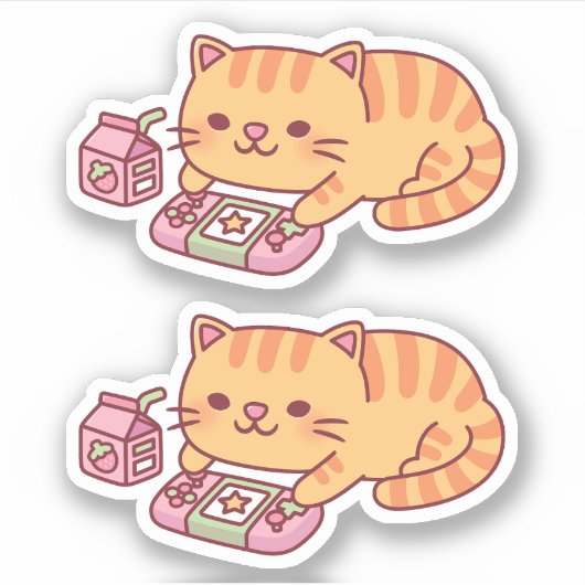 Schattigee Oranje Tabby Cat Chilling Met Videogame Sticker (Voorkant)