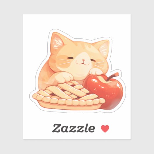 Schattigee Oranje Tabby Cat en Apple Pie Sticker (Vel)