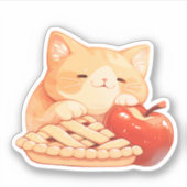 Schattigee Oranje Tabby Cat en Apple Pie Sticker (Voorkant)