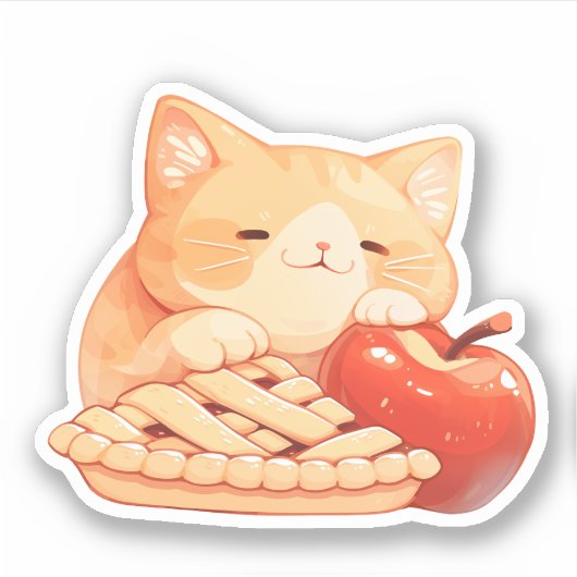 Schattigee Oranje Tabby Cat en Apple Pie Sticker (Voorkant)