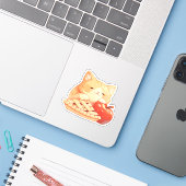 Schattigee Oranje Tabby Cat en Apple Pie Sticker (Laptop met iPhone)