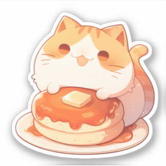 Schattigee Oranje Tabby Cat en Fluffy Pannenkoek S Sticker