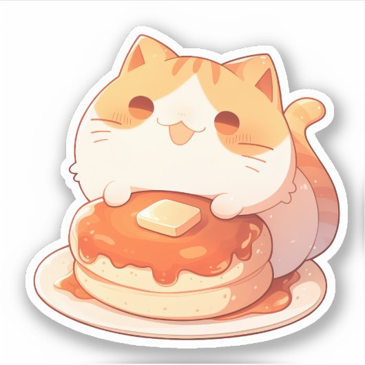 Schattigee Oranje Tabby Cat en Fluffy Pannenkoek S Sticker (Voorkant)