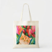 Schattigee Oranje Tabby Cat met Kleurrijke Tulpen  Tote Bag (Voorkant)