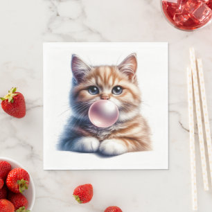 Schattigee Oranje Tabby Kat Blowing Bubble Gum Kwe Servet