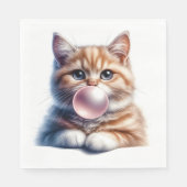 Schattigee Oranje Tabby Kat Blowing Bubble Gum Kwe Servet (Voorkant)