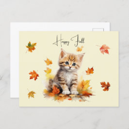 Schattigee Oranje Tabby Kitten in herfstbladeren Briefkaart