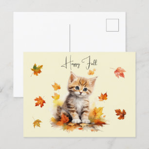 Schattigee Oranje Tabby Kitten in herfstbladeren Briefkaart