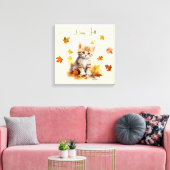 Schattigee Oranje Tabby Kitten in herfstbladeren Canvas Afdruk (Insitu (Woonkamer))