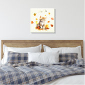 Schattigee Oranje Tabby Kitten in herfstbladeren Canvas Afdruk (Insitu (Slaapkamer))