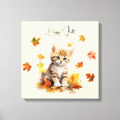 Schattigee Oranje Tabby Kitten in herfstbladeren Canvas Afdruk (Voorkant)