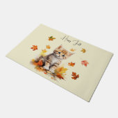 Schattigee Oranje Tabby Kitten in herfstbladeren Deurmat (Schuin)