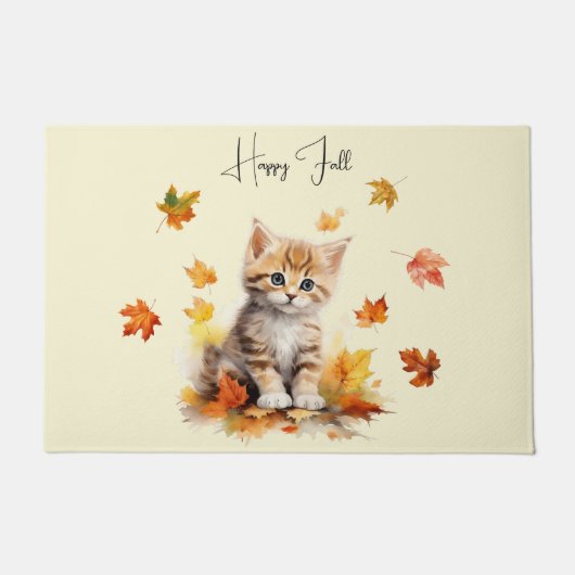 Schattigee Oranje Tabby Kitten in herfstbladeren Deurmat (Voorkant)