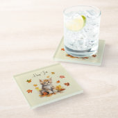 Schattigee Oranje Tabby Kitten in herfstbladeren Glazen Onderzetter (Schuin)