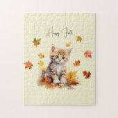 Schattigee Oranje Tabby Kitten in herfstbladeren Legpuzzel (Verticaal)