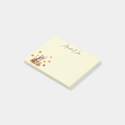 Schattigee Oranje Tabby Kitten in herfstbladeren Post-it® Notes (Schuin)