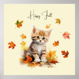 Schattigee Oranje Tabby Kitten in herfstbladeren Poster