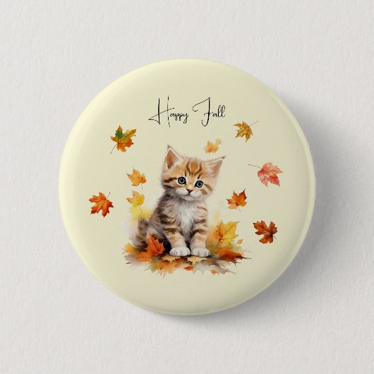 Schattigee Oranje Tabby Kitten in herfstbladeren Ronde Button 5,7 Cm (Voorkant)