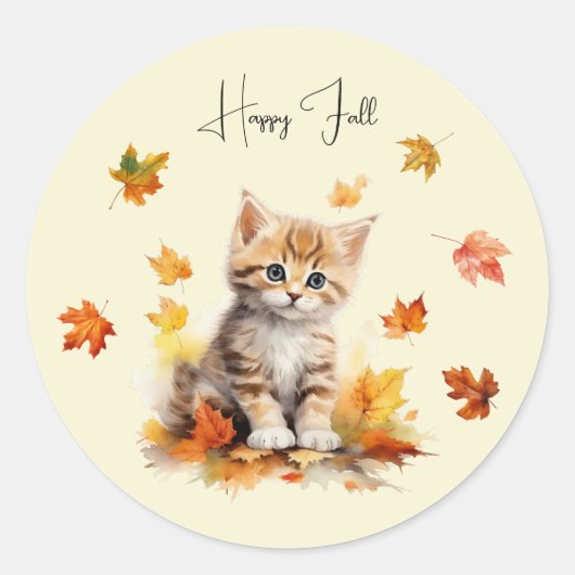 Schattigee Oranje Tabby Kitten in herfstbladeren Ronde Sticker (Voorkant)