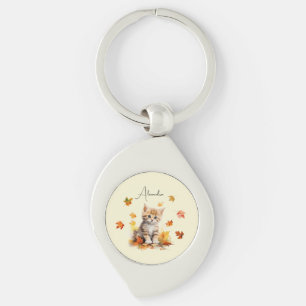 Schattigee Oranje Tabby Kitten in herfstbladeren Sleutelhanger