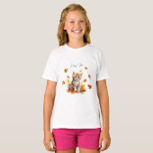 Schattigee Oranje Tabby Kitten in herfstbladeren T-shirt (Voorkant volledig)