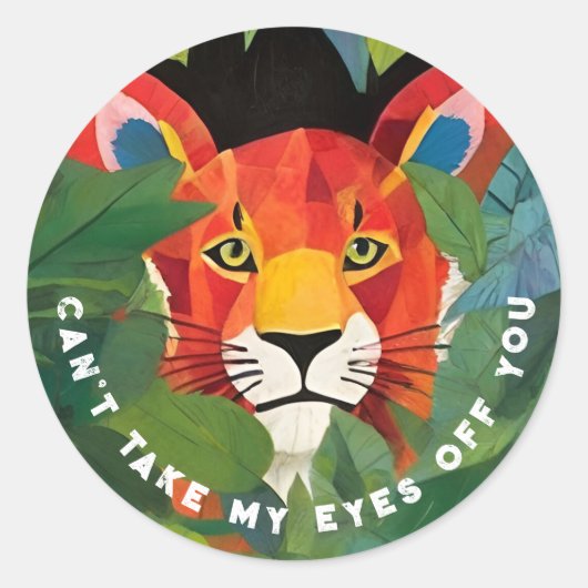 Schattigee Oranje Tijger Kleurrijke Wilde Oerwoud Ronde Sticker (Voorkant)