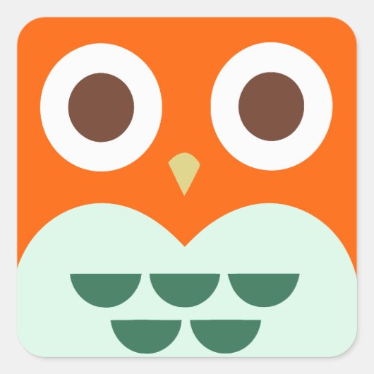 Schattigee Oranje Uil op groene geruite achtergron Vierkante Sticker (Voorkant)
