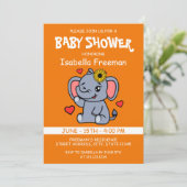 Schattigee Oranje Vector Girl Elephant Baby shower Kaart (Staand voorkant)