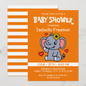 Schattigee Oranje Vector Girl Elephant Baby shower Kaart (Voorkant / Achterkant)