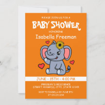 Schattigee Oranje Vector Girl Elephant Baby shower