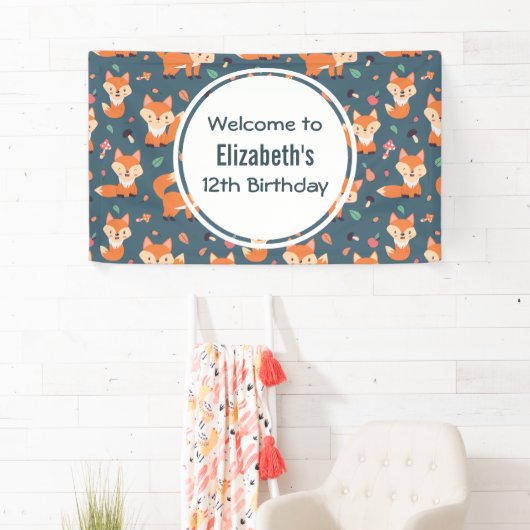 Schattigee Oranje vos dierlijk patroontje verjaard Spandoek (Insitu)