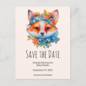 Schattigee Oranje vos met bloemenkroon Aankondigingskaart (Voorkant)