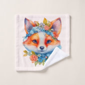 Schattigee Oranje vos met bloemenkroon Bad Handdoek (Wasdoekje)