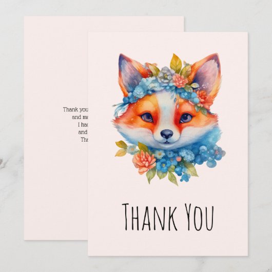 Schattigee Oranje vos met bloemenkroon Bedankkaart (Voorkant / Achterkant)