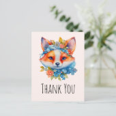 Schattigee Oranje vos met bloemenkroon Dank u Briefkaart (Staand voorkant)