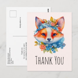 Schattigee Oranje vos met bloemenkroon Dank u Briefkaart