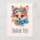 Schattigee Oranje vos met bloemenkroon Dank u Briefkaart (Voorkant)