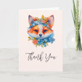 Schattigee Oranje vos met bloemenkroon Dank u Kaart (Voorkant)