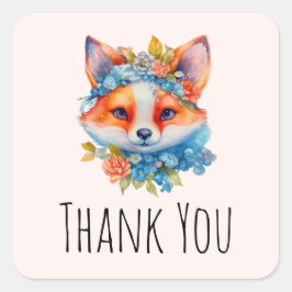 Schattigee Oranje vos met bloemenkroon Dank u Vierkante Sticker