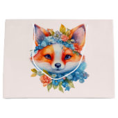 Schattigee Oranje vos met bloemenkroon Groot Cadeauzakje (Voorkant)