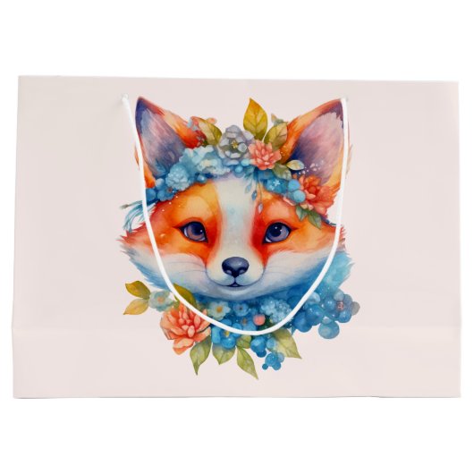 Schattigee Oranje vos met bloemenkroon Groot Cadeauzakje (Achterkant)