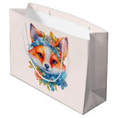 Schattigee Oranje vos met bloemenkroon Groot Cadeauzakje (Achterkant Gekanteld)